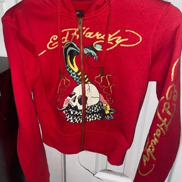 Ed Hardy Red Hoodie with Gold Logo - Picture 1 of 4